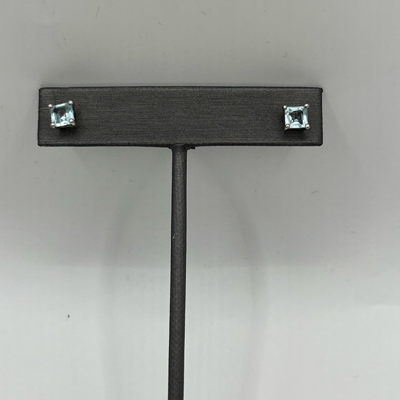 Sterling Silver Aqua Stud Earrings - Picture 2 of 5